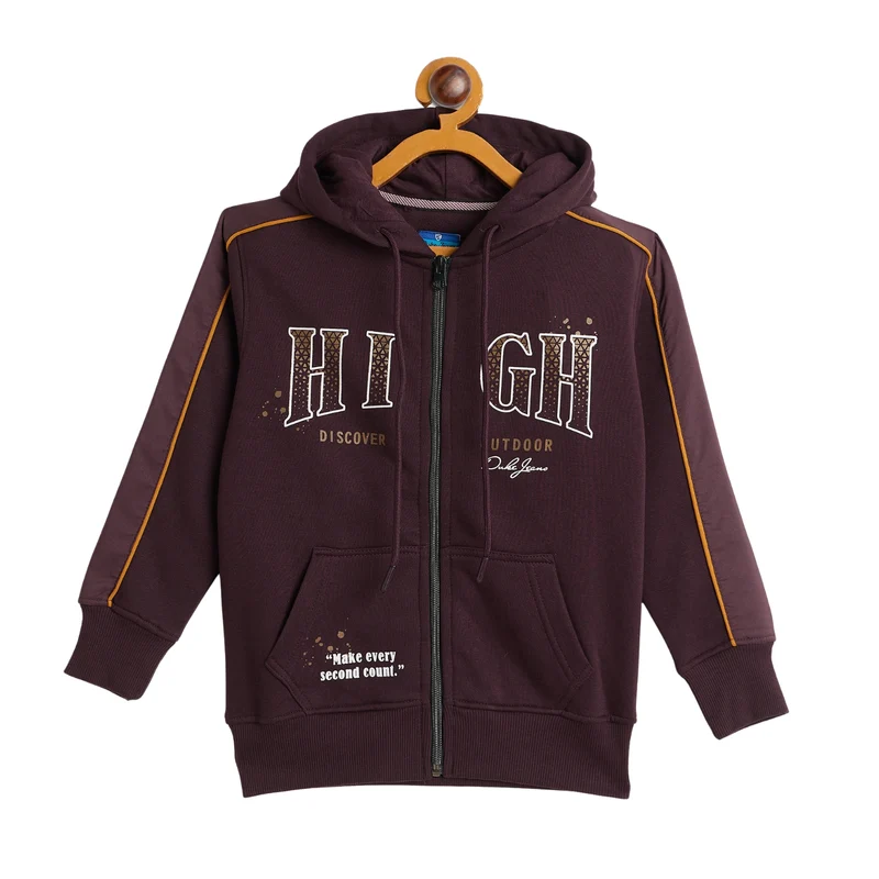 Duke Urban Boys Smart Fit Full Zip Hooded Sweatshirt (LF378) Wine / 30 / Printed