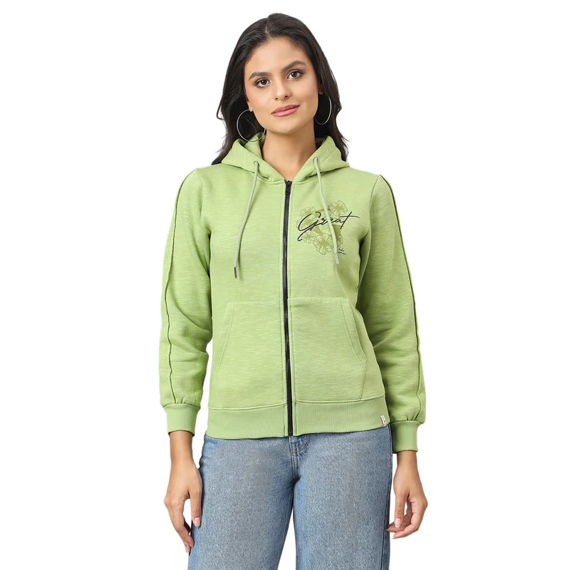 Duke Urban Women Smart fit Hooded Full Zip Sweatshirt (LFX983) Apple Green / XL / Floral Print
