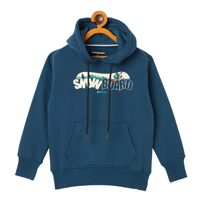 Duke Urban Boys Full Sleeve Hooded Sweatshirt (LF398) Petrol Blue / 34 / Printed