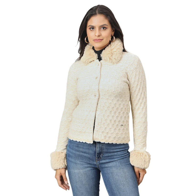 Duke Urban Women Front Open Short Sweater (SDS1308A) Camel / M / Self Design