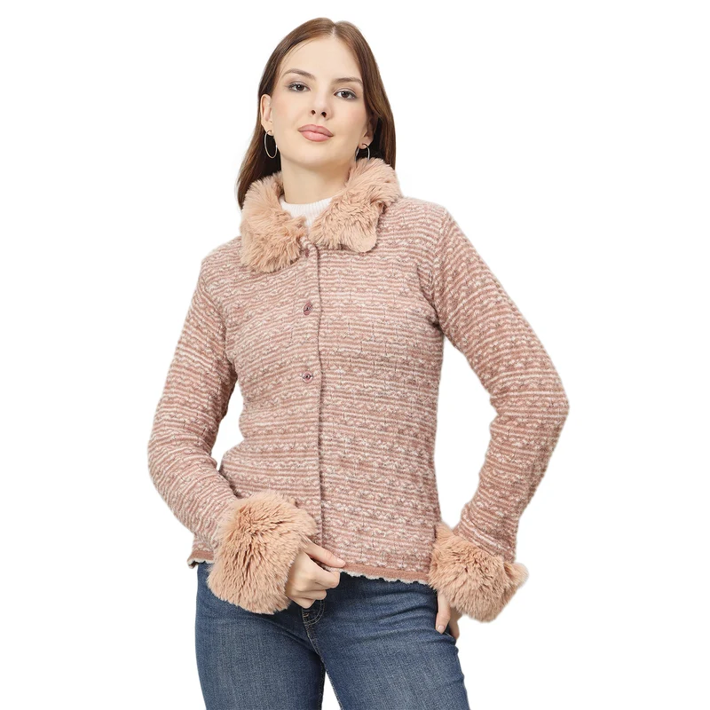 Duke Urban Women Front Open Short Sweater (SDS1308A) Rose Wood / L / Self Design