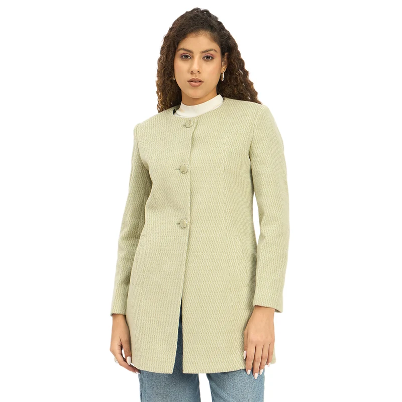 Duke Urban Women Full Sleeve Long Coat (SDZ4171C) Mint / M / Self Design