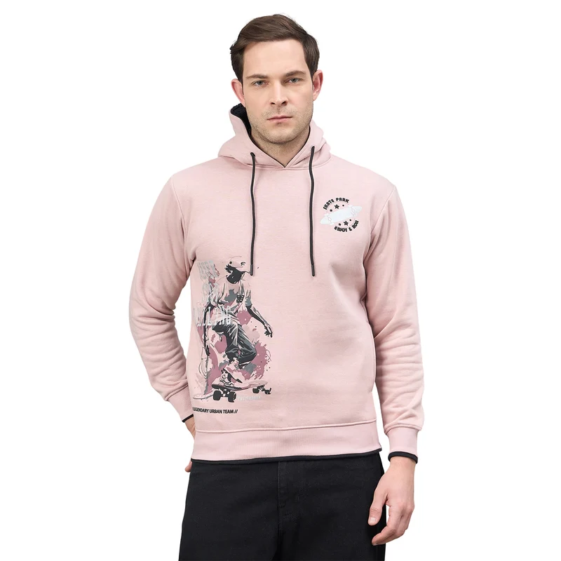 Duke Urban Men Full Sleeve Hooded Sweatshirt (MLF6391) Dusty Pink / L / Printed