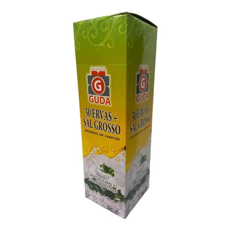 Incenso Trinta Ervas + Sal Grosso Guda 25 Caixas Com 7 Var
