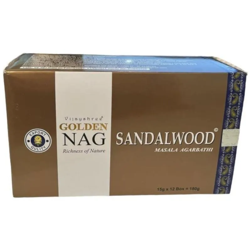 Incenso Massala Golden Nag Vareta Sândalo Sandalwood Cx C 12