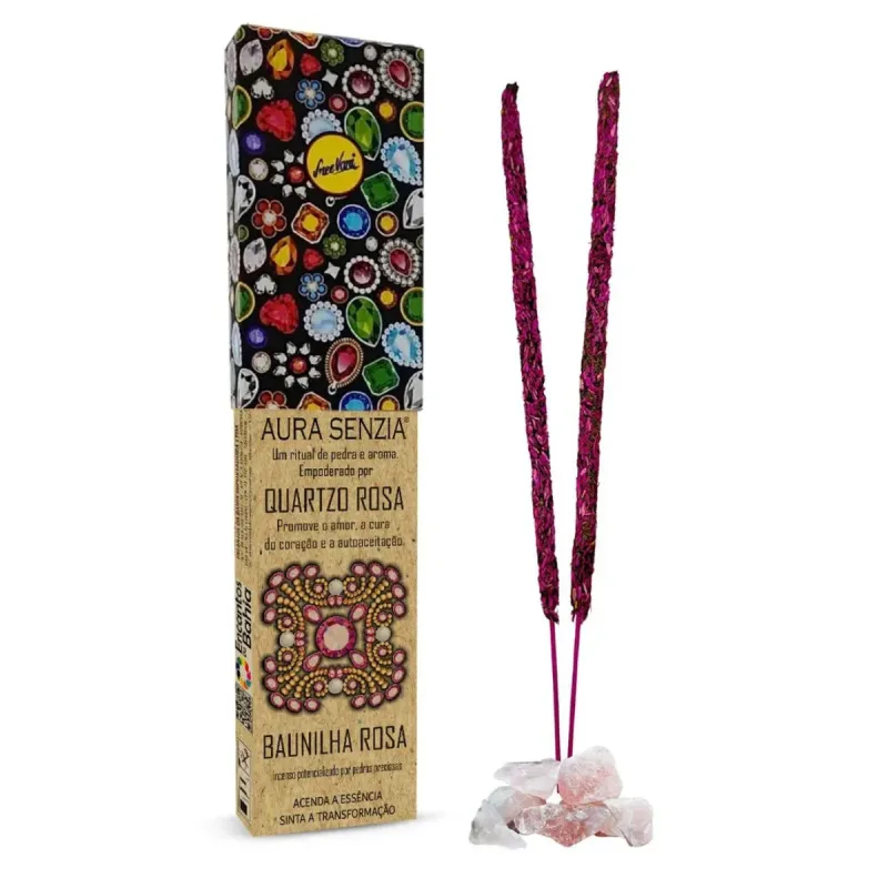 Incenso Natural AURA Baunilha Rosa + Pedra Quartzo Rosa