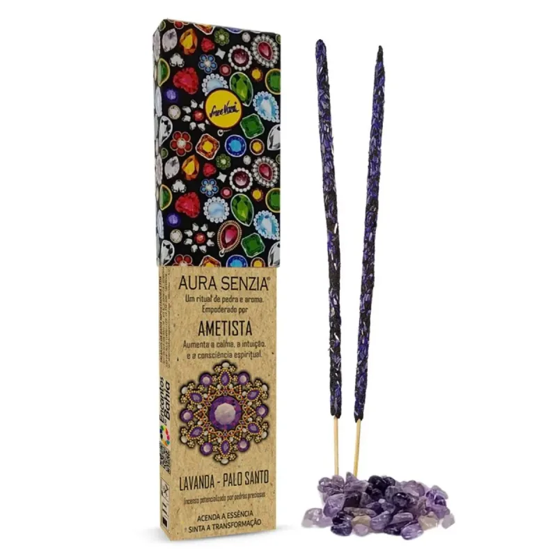 Incenso Natural AURA Lavanda Palo Santo + Pedra Ametista