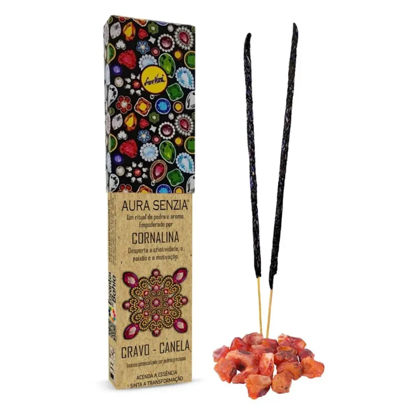 Incenso Natural AURA Cravo Canela + Pedra Cornalina