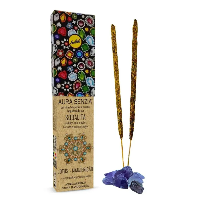Incenso Natural AURA Lótus Manjericão + Pedra Sodalita