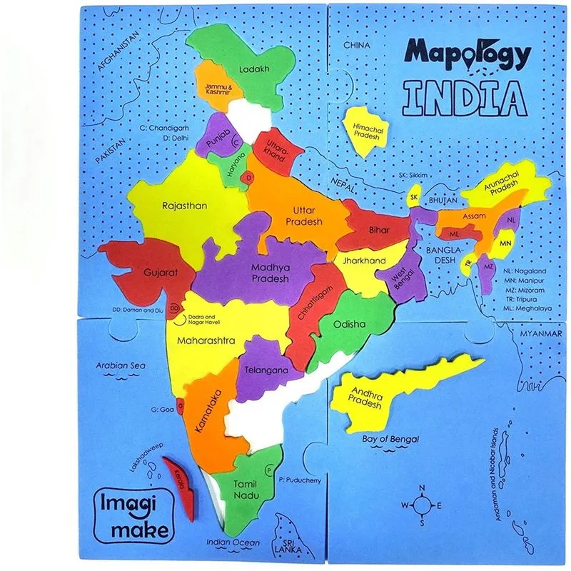 Imagimake: Mapologia Índia- Estados da Índia- Brincar e Aprender Mapa da Índia em Quebra-Cabeça- Quebra-Cabeça- Brinquedo Educacional- para Meninos & Meninas