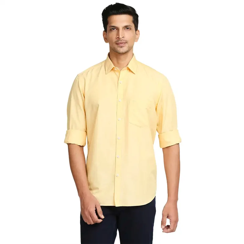 Colorplus Men Yellow Tailored Fit Warp Chambray Casual Shirt L / Yellow