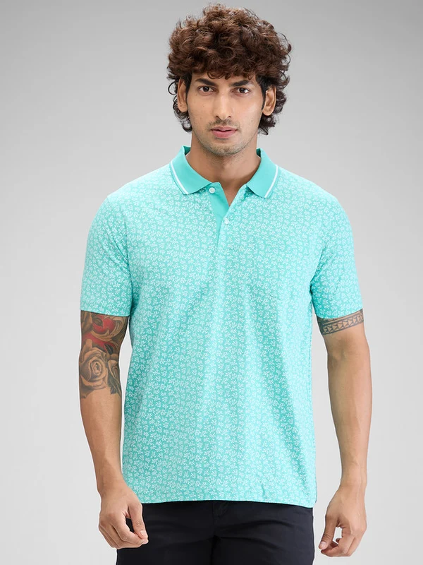 Colorplus Men Green Classic Fit Printed Polo Neck Collar T-Shirt L / Green