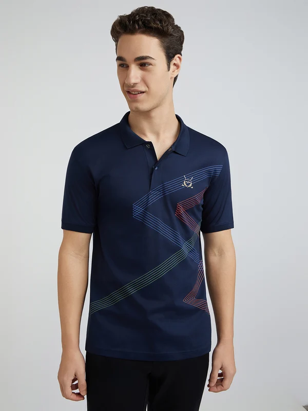 Colorplus Men Navy Tailored Fit Printed Polo Neck Collar T-Shirt L / Navy