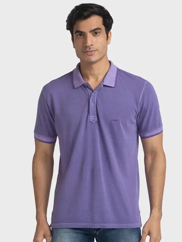Colorplus Men Violet Tailored Fit Solid Polo Neck Collar T-Shirt L / Violet