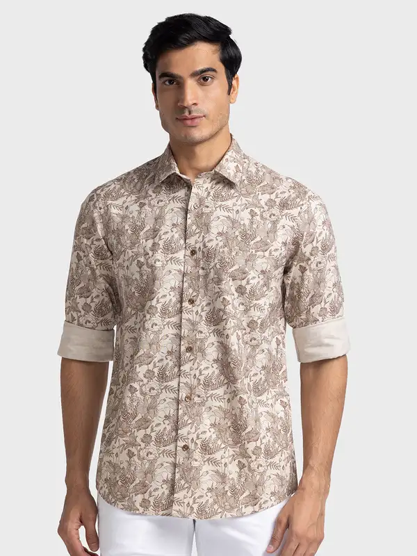 Colorplus Men Brown Tailored Fit Printed Casual Shirt 2XL / Brown