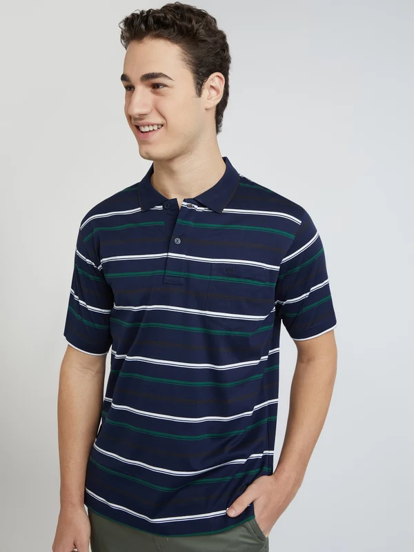Colorplus Men Blue Comfort Fit Striped Polo Neck Collar T-Shirt XL / Blue