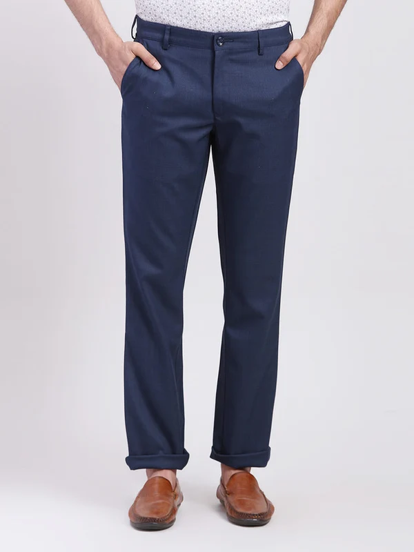 Colorplus Men Blue Slim Fit Checkered Trouser 38 / Blue