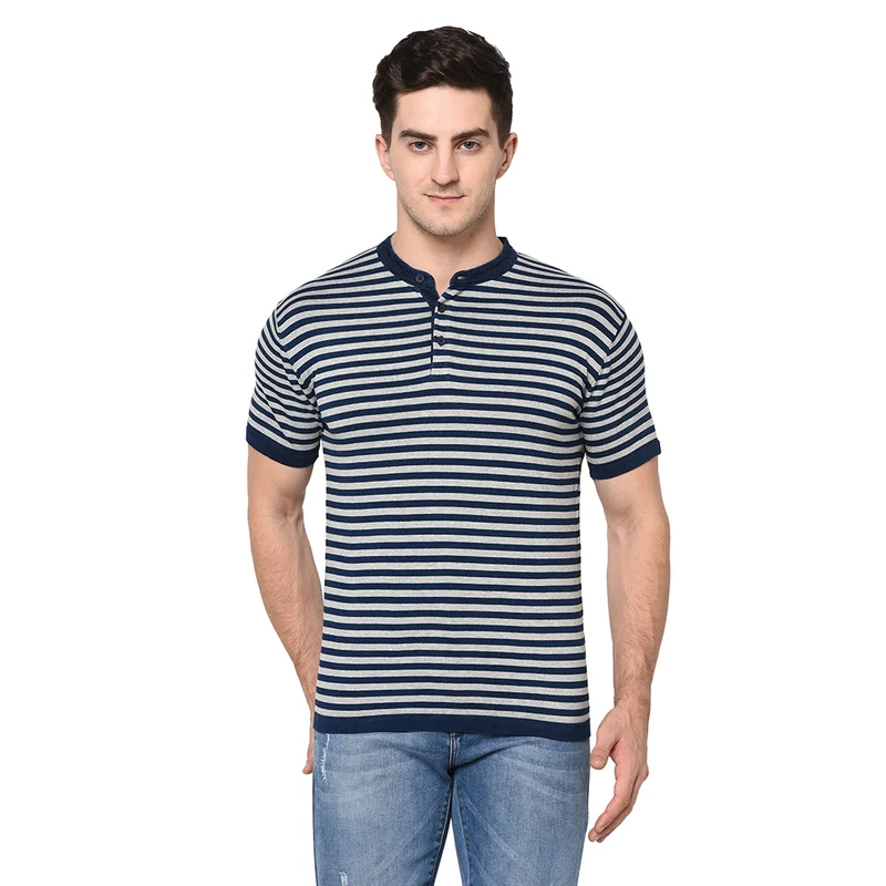 Duke Urban Men Half Sleeve Cotton T-shirt (4452OF) L.Grey / M / Striped