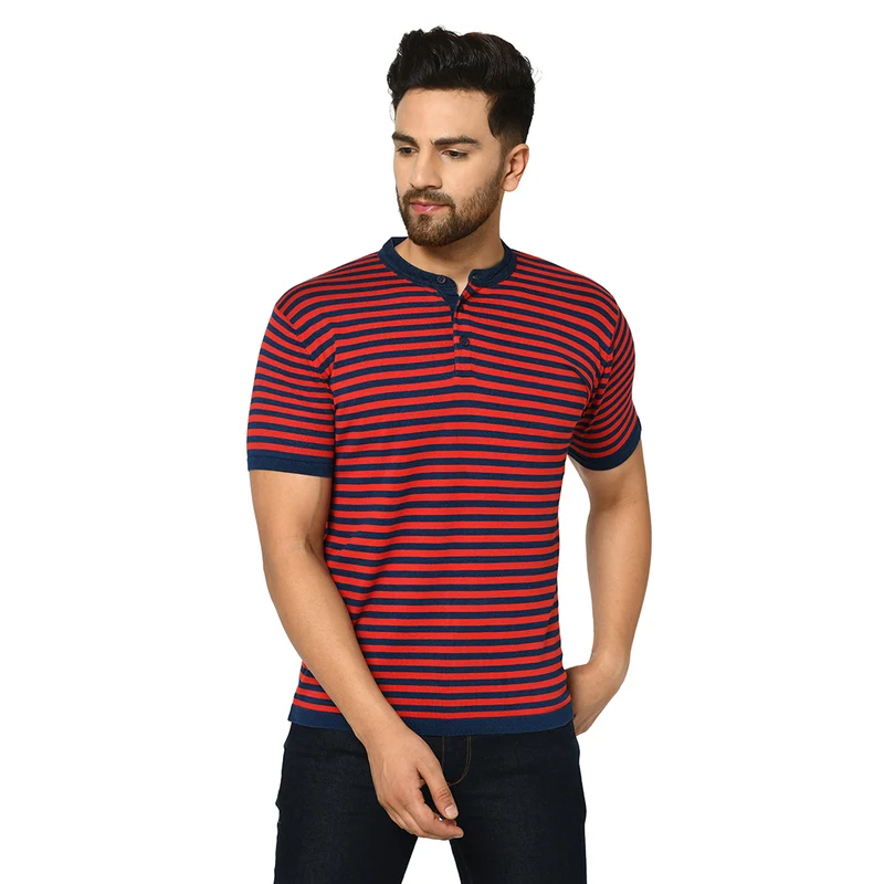 Duke Urban Men Half Sleeve Cotton T-shirt (4452OF) Red / M / Striped