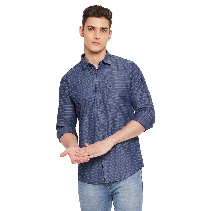 Duke Urban Men Full Sleeve Cotton Shirt (SDO8704) Denim / L / Striped