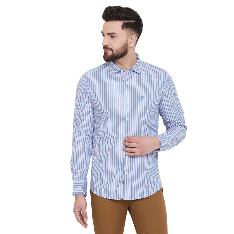 Duke Urban Cotton Full Sleeve Shirt (SDO8725) L.Blue / L / Striped