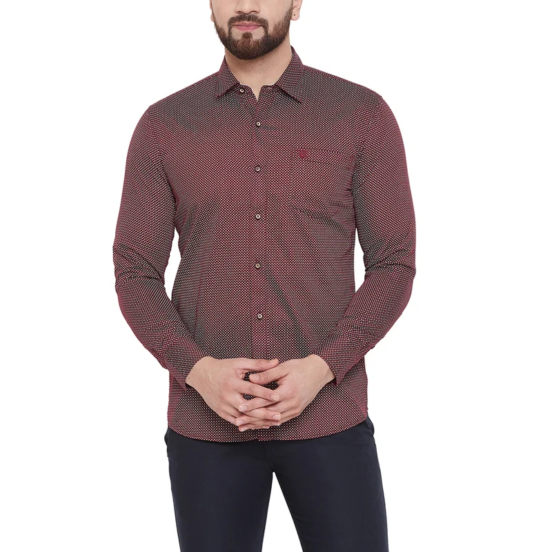 Duke Urban Men Full Sleeve Cotton Shirt (O55BCKQ) Maroon / XL / Self Design