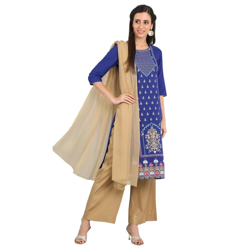 Aurelia Women's Round Neck Printed Kurta - Blue 19FEA10401-500300-L