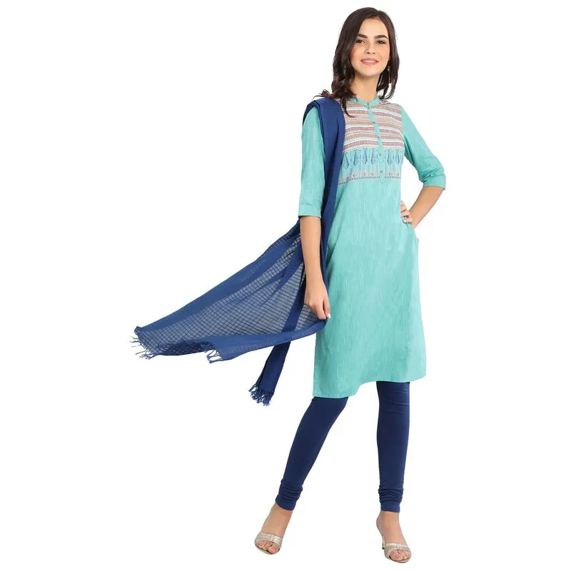 Aurelia Women's Disha Patani Band Collar Yarn-dyed Kurta - Sky Blue 19FEA10626-700212-M