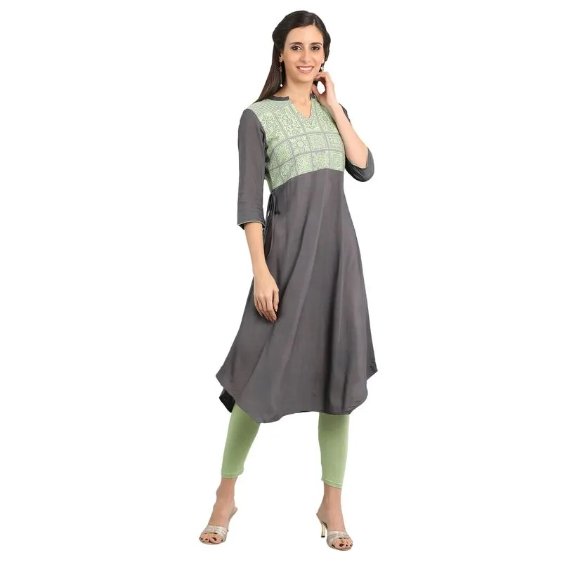 Aurelia Women's Disha Patani Collection Band Collar Yarn-dyed Kurta - Grey 19FEA10516-700158-XL