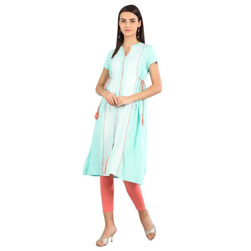 Aurelia Women's Band Collar Yarn-dyed Kurta - Light Blue 19FEA10709-700155-XS