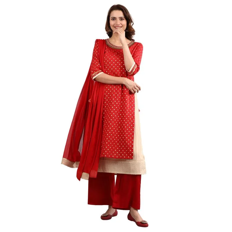 Aurelia Women's Round Neck Embellished Kurta Set - T-Red 19AUD10102-700492-M