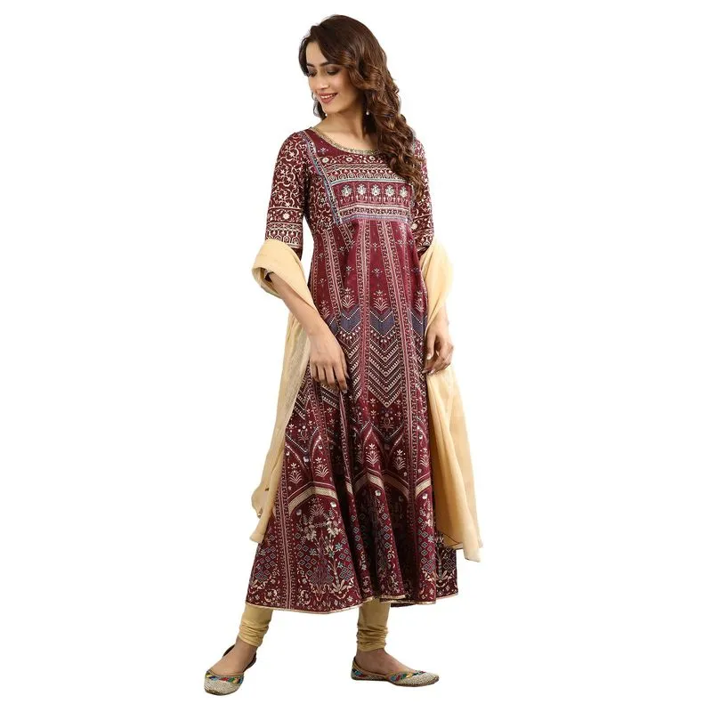 Aurelia Women's Round Neck Printed Kurta - Sun Dried Red 19AUA10798-500669-XXL