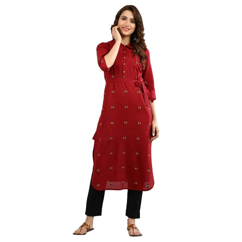 Aurelia Women's Collar Yarn-dyed Kurta - Jester Red 19AUA10972-700405-XL