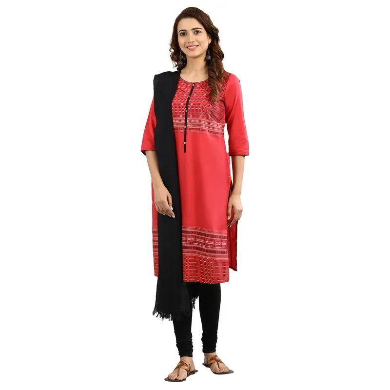 Aurelia Women's Round Neck Printed Kurta - Goji Berry 19AUA11000-500716-L