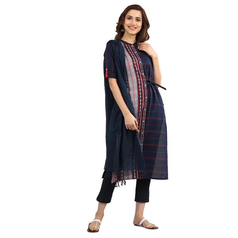 Aurelia Women's Yarn-dyed Straight Kurta - Medieval Blue 19AUA10975-700399-XL