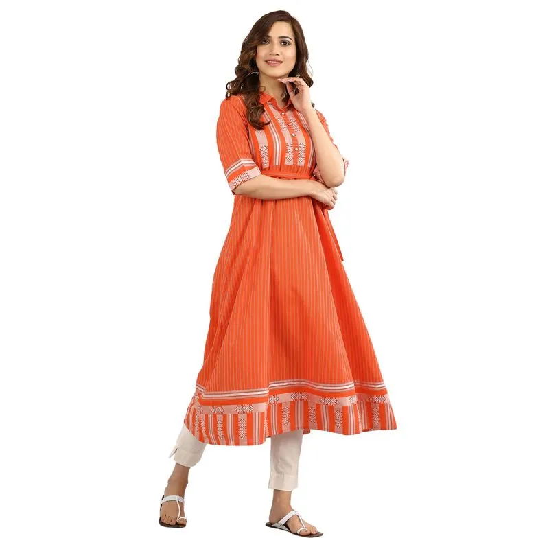 Aurelia Women's Yarn-dyed Kurta - Orange 19AUA10970-700410-XL