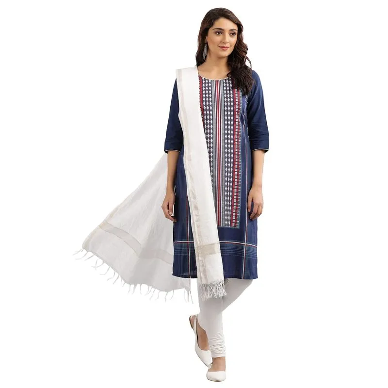 Aurelia Women's Round Neck Printed Kurta - Medieval Blue 19AUA11003-500717-XS