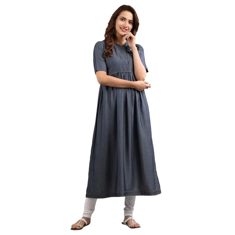 Aurelia Women's V-Neck Yarn-dyed Dress - Blue 19AUA10850-700680-L