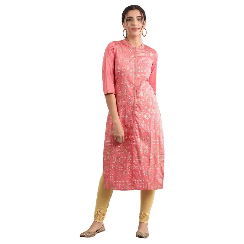Aurelia Women's Band Collar Printed Kurta - Onion 20FEA11328-501395-XL