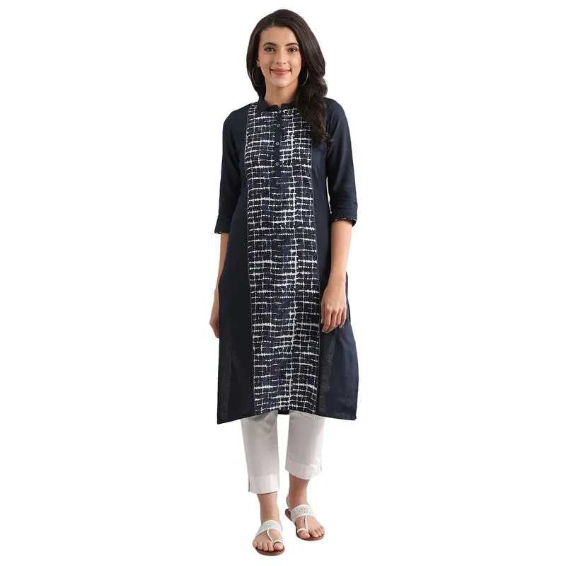 Aurelia Women's Band Collar Printed Kurta - Indigo 20FEA11432-501450-S