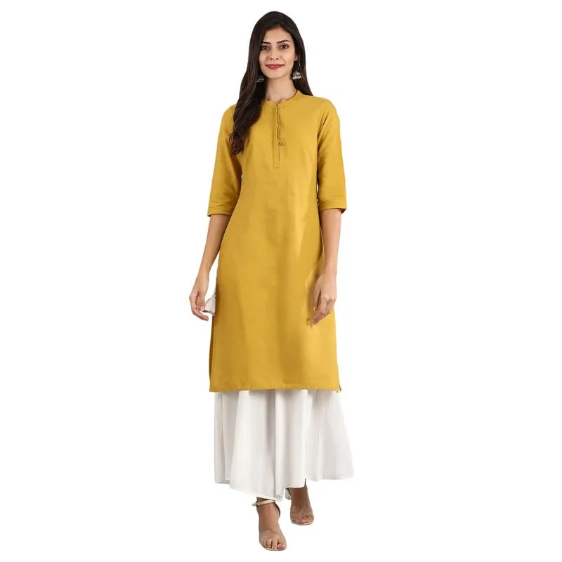 Aurelia Women's Round Neck Solid Kurta - Ceylon Yellow 20FEA11444-601441-XS