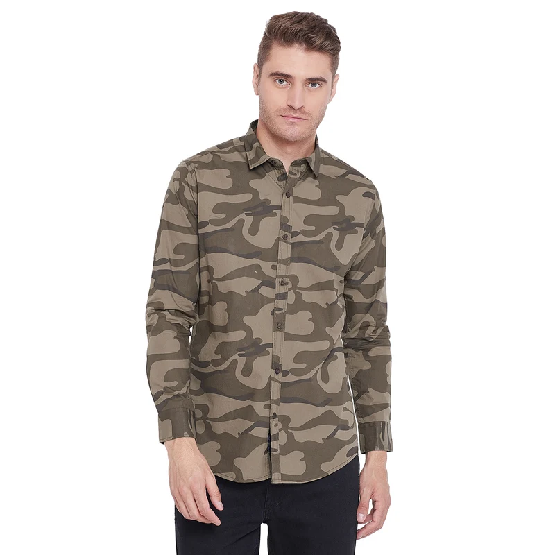 Duke Urban Men Full Sleeve Cotton Shirt (SDO8795) Camoflague Khaki / L / Camoflague