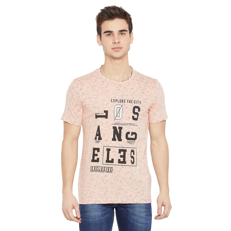 Duke Men Urban Half Sleeve T-Shirt (LF4221) Peach / L / Printed