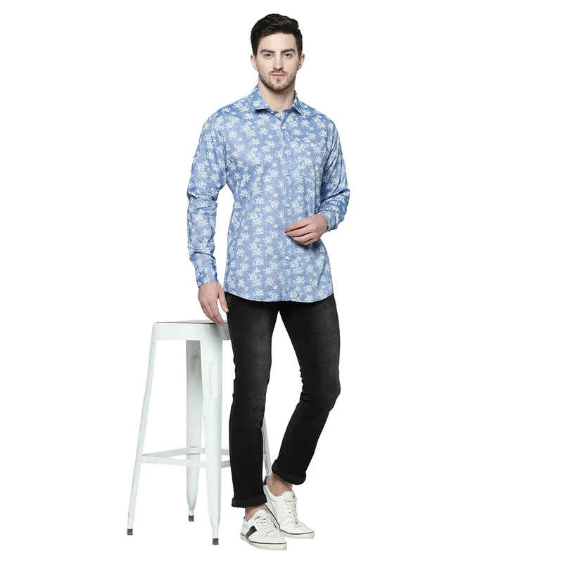 Duke Urban Men Full Sleeve Cotton Shirt (SD88OPRP) Sky Blue / L / Printed