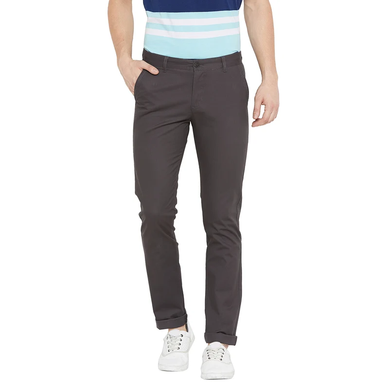 Duke Urban Men Solid Cotton Trousers (SDT4158) D.Grey / 32 / Solid