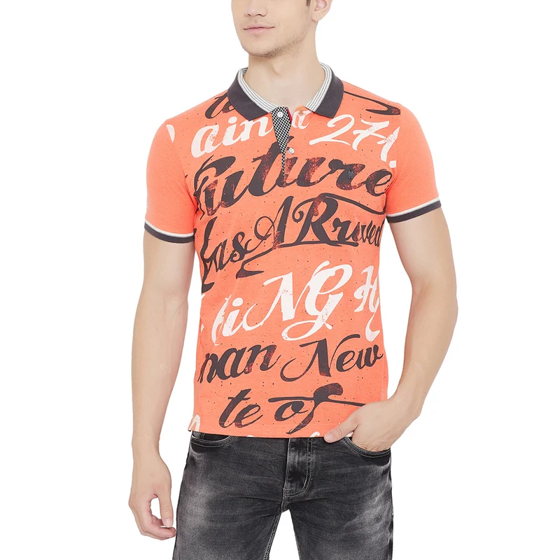 Duke Urban Men Half Sleeve Cotton Tshirt (LF4463) Orange Mix / XL / Printed