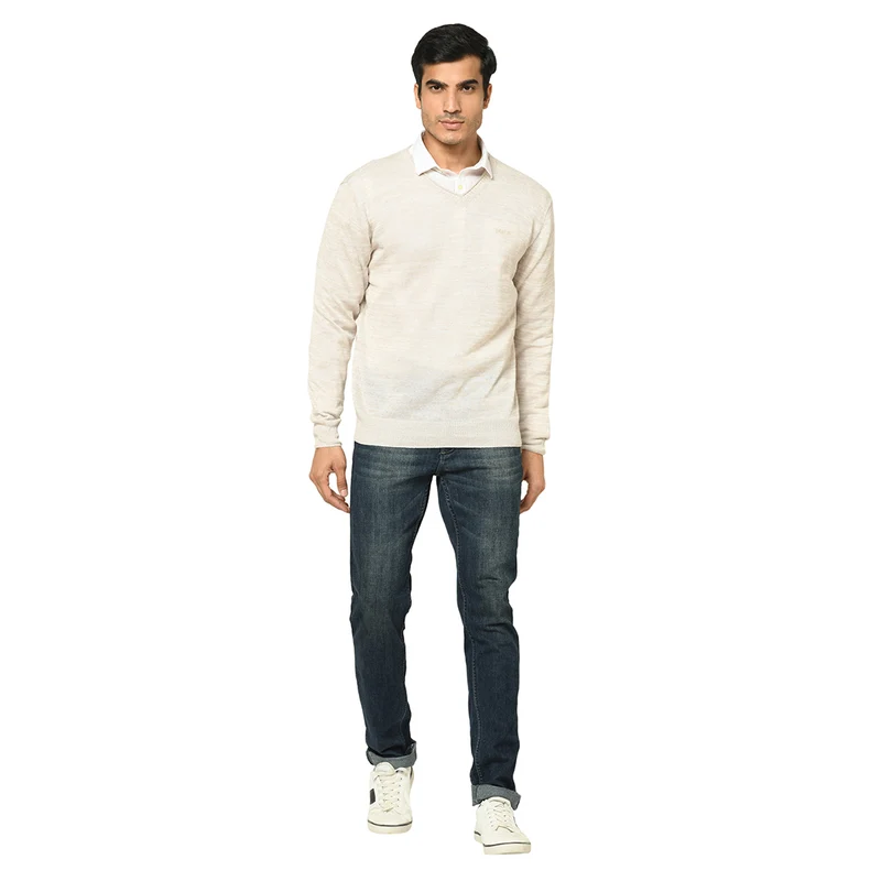 Duke Stardust Men Full Sleeve V-Neck Sweater (SDS373) Beige / M / Solid