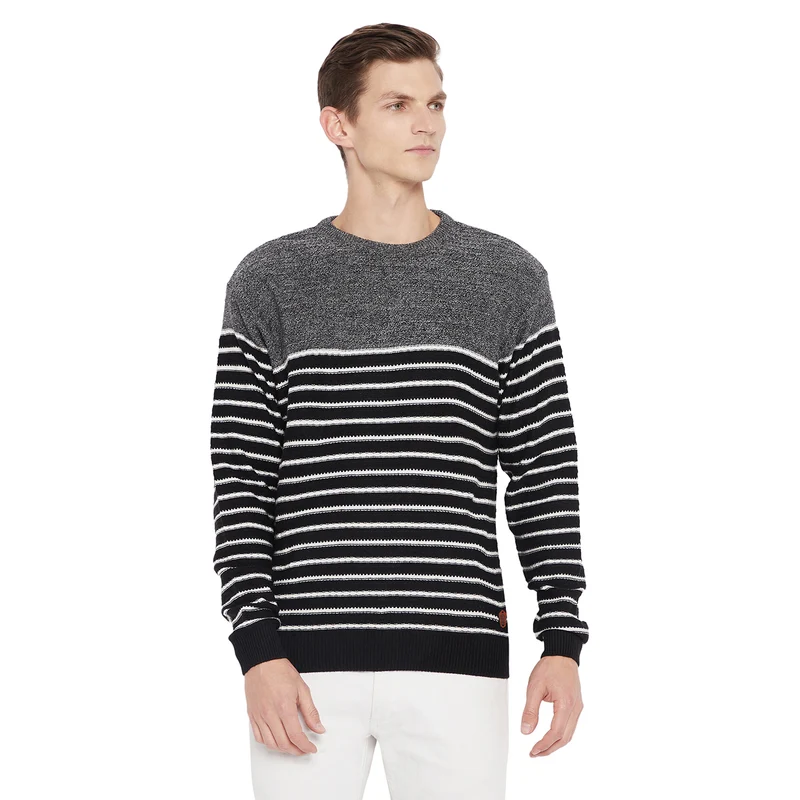 Duke Urban Men Full Sleeve Round Neck Sweater (SDS403) S / Black / Striped