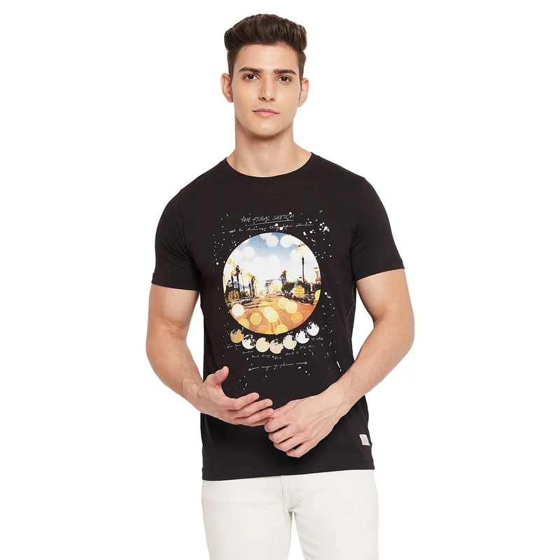 Duke Urban Men Half Sleeve Cotton T-shirt (ONLF196) Black / XL / Printed