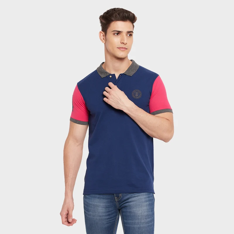 Duke Urban Men Half Sleeve Cotton T-shirt (ONLF206) L.Navy / L / Colorblocked